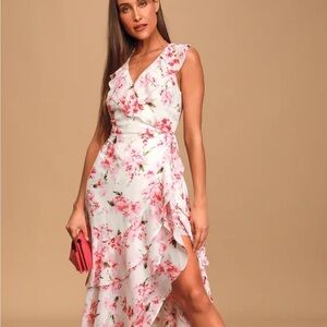 Lulu's Pink and White Ruffled High Low Sundress
